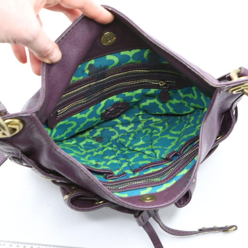 OrYany Leather Shoulder Bag Purple Hobo Slouchy Boho Purse Brass Hardware - Picture 7 of 16